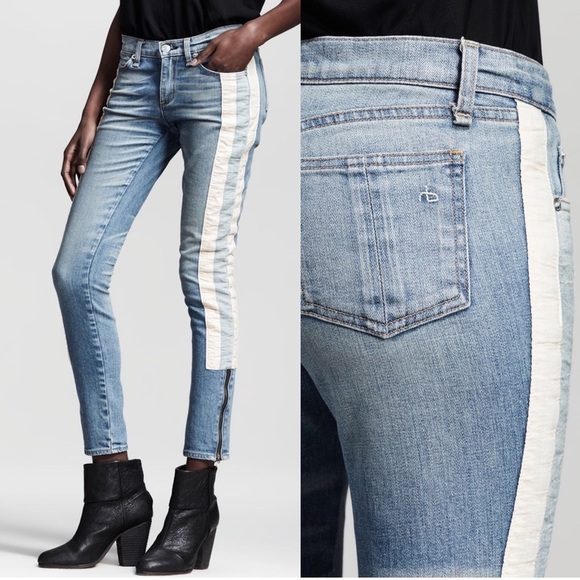 rag & bone • The Skinny Racer Relay jeans stripe slim zipper ankle low rise fade - Picture 14 of 14
